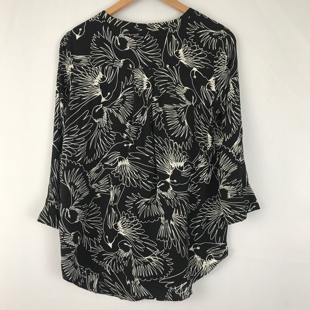 Anthropologie Pintucked Tunic Blouse Black Birds - Picture 3 of 5